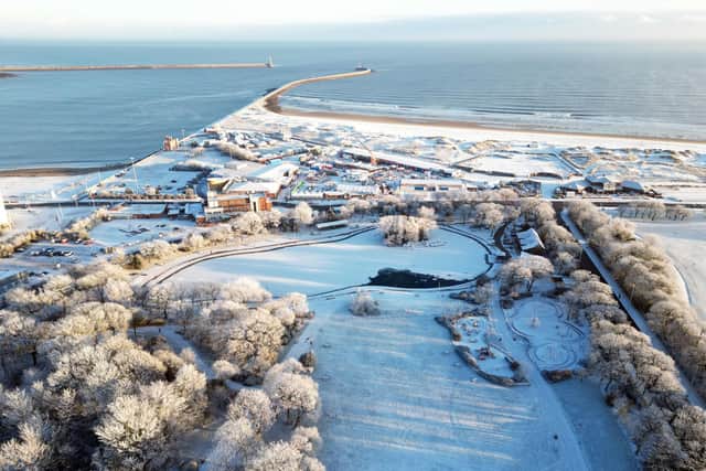 Snow and ice blanket Marine Park in South Shields.