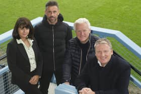 New partners, from left, Angela Mackay, of Unifi, Mariners manager Kevin Phillips, club chairman Geoff Thompson and Peter Joynson, of Synergi.