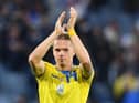 Mykhailo Mudryk of Ukraine applauds at the final whistle during the FIFA World Cup Qualifier between Scotland and Ukraine at Hampden Park on June 1, 2022 in Glasgow, Scotland. (Photo by Mark Runnacles/Getty Images)