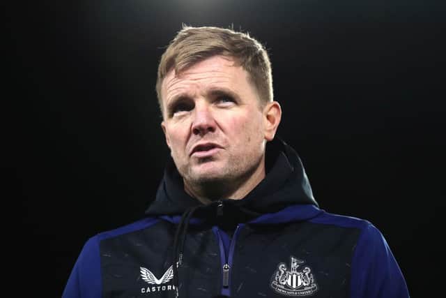 Eddie Howe, Manager of Newcastle United looks on following  the Premier League match between Leeds United  and  Newcastle United at Elland Road on January 22, 2022 in Leeds, England. (Photo by George Wood/Getty Images)