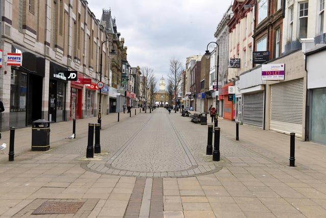 The town centre's clothes, sports and card shops were among the non-essential retailers which had to remain closed.