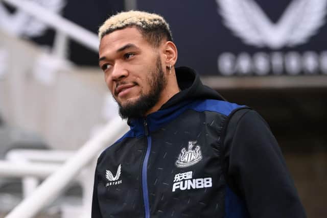 Joelinton of Newcastle United arrives at the stadium prior to the Emirates FA Cup Third Round match between Newcastle United and Cambridge United at St James' Park on January 08, 2022 in Newcastle upon Tyne, England. (Photo by Stu Forster/Getty Images)
