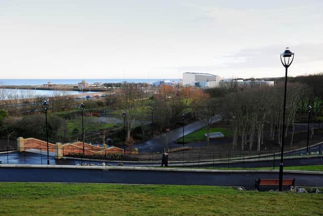 The view from the steps in North Marine Park, South Shields.