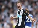 Emil Krafth of Newcastle United celebrates after victory in the Premier League match between Newcastle United and Leicester City at St. James Park on April 17, 2022 in Newcastle upon Tyne, England. (Photo by George Wood/Getty Images)