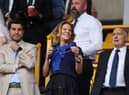 Newcastle United chief executive officer Darren Eales, right, with co-owners Mehrdad Ghodoussi and Amanda Staveley at Molineux in August.