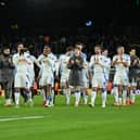 LEEDS UNITED: The home players celebrate together after beating Sunderland 2-1 at Elland Road (Image: Bruce Rollinson)