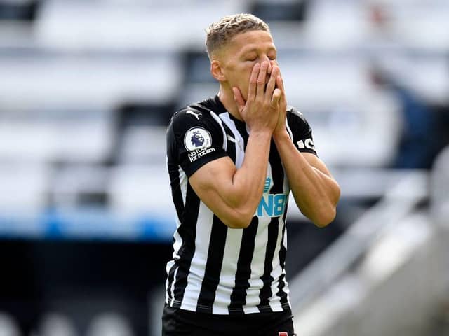 Newcastle United striker Dwight Gayle. (Photo by PETER POWELL/POOL/AFP via Getty Images)