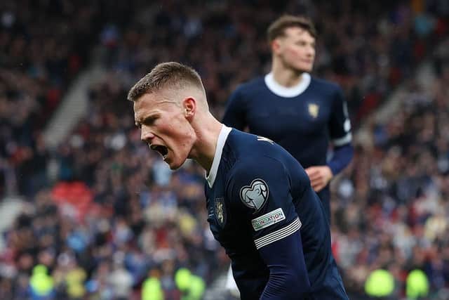Scott McTominay of Scotland celebrates scoring his second goal and Scotland's third during the UEFA EURO 2024 qualifying round group A match between Scotland and Cyprus at Hampden Park on March 25, 2023 in Glasgow, Scotland. (Photo by Ian MacNicol/Getty Images)
