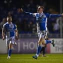 Elliot Anderson celebrates scoring for Bristol Rovers earlier this month.