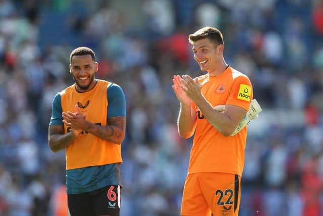 Nick Pope of Newcastle United applauds fans after the Premier League match between Brighton & Hove Albion and Newcastle United at American Express Community Stadium on August 13, 2022 in Brighton, England. (Photo by Steve Bardens/Getty Images)