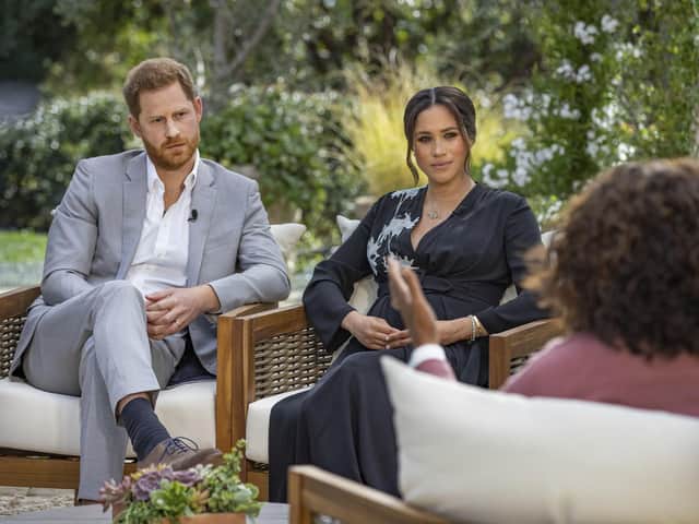 Ker-Ching. The Duke and Duchess of Sussex during their interview with Oprah Winfrey which was broadcast in the US on March 7.