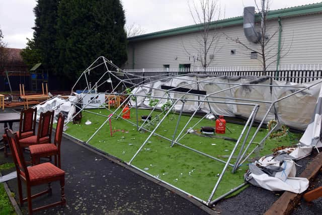 Storm Arwen aftermath at Dougie's Tavern, Hebburn.