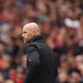 MANCHESTER, ENGLAND - FEBRUARY 19: Manchester United manager Erik ten Hag during the Premier League match between Manchester United and Leicester City at Old Trafford on February 19, 2023 in Manchester, England. (Photo by Richard Heathcote/Getty Images)