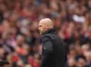 MANCHESTER, ENGLAND - FEBRUARY 19: Manchester United manager Erik ten Hag during the Premier League match between Manchester United and Leicester City at Old Trafford on February 19, 2023 in Manchester, England. (Photo by Richard Heathcote/Getty Images)