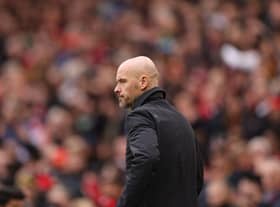 MANCHESTER, ENGLAND - FEBRUARY 19: Manchester United manager Erik ten Hag during the Premier League match between Manchester United and Leicester City at Old Trafford on February 19, 2023 in Manchester, England. (Photo by Richard Heathcote/Getty Images)