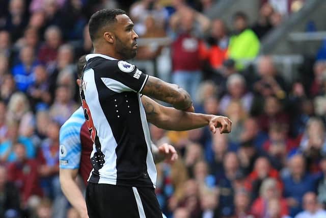 Callum Wilson celebrates his penalty at Turf Moor.