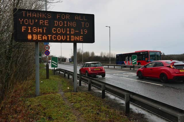 A Covid testing sign A1232, Sunderland.