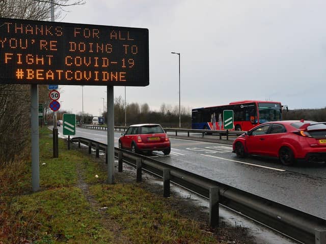 A Covid testing sign A1232, Sunderland.