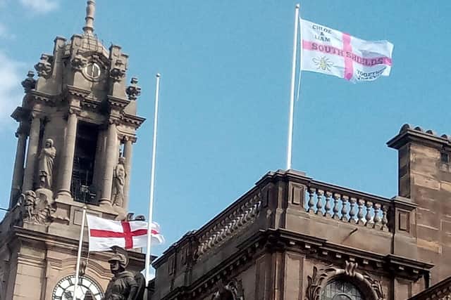 South Tyneside Council flew the flag in honour of Chloe Rutherford and Liam Curry at South Shields Town Hall.