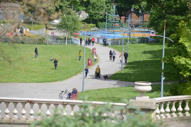 The play areas in South Marine Park have been closed for months.