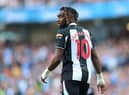 Allan Saint-Maximin of Newcastle United looks on during the Premier League match between Manchester City and Newcastle United at Etihad Stadium on May 08, 2022 in Manchester, England. (Photo by Alex Livesey/Getty Images)