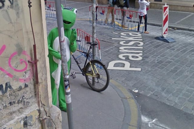 This cheeky little frog can be seen wandering the streets of Prague, striking cute poses for Google Maps.