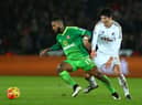 Jeremain Lens of Sunderland and Ki Sung-Yeung of Swansea City compete for the ball during the Barclays Premier League match between Swansea City and Sunderland at the Liberty Stadium.