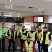 Councillor Glenn Thompson with South Shields KFC staff taking part in litter pick