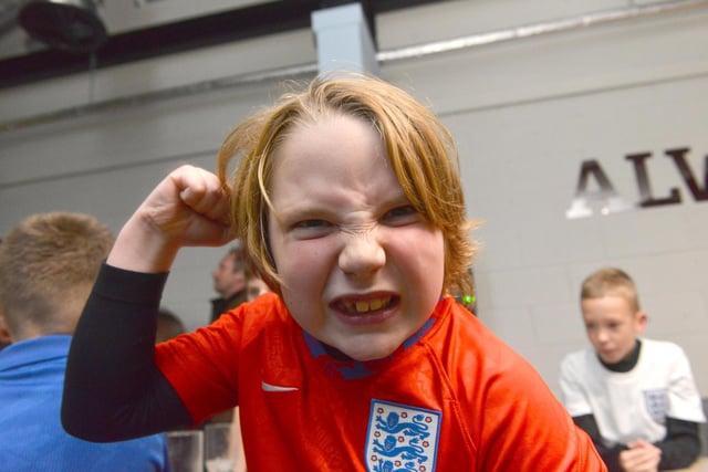 A young fan shows his emotions during the England v Wales game.