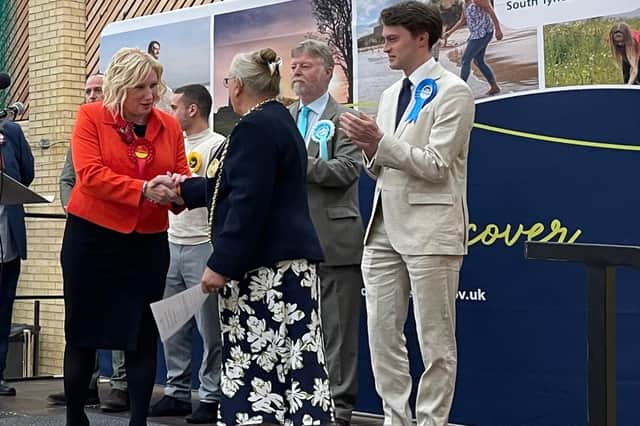 Emma Lewell-Buck, MP, being congratulated at her General Election win for Labour in the South Shields constituency.