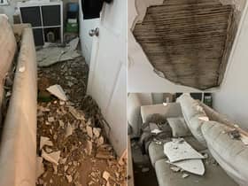 Dylan says he and his partner 'could have potentially been killed' if they were sitting on their sofa when the ceiling fell through.
