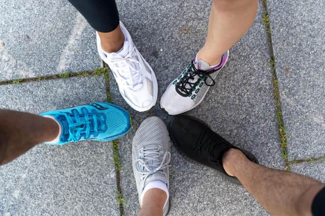 “To reduce the risk of aches and pains in muscles and damage to your joints, you’ll be better off in fresh, well-cushioned running or walking shoes."