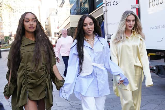 The members of Little Mix, (left to right) Leigh-Anne Pinnock, Jade Thirlwall and Perrie Edwards, arriving at the studios of Global Radio in London.