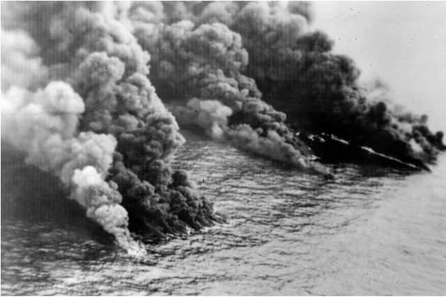 Fires break out following the collision in the North Sea. Photo: Getty Images