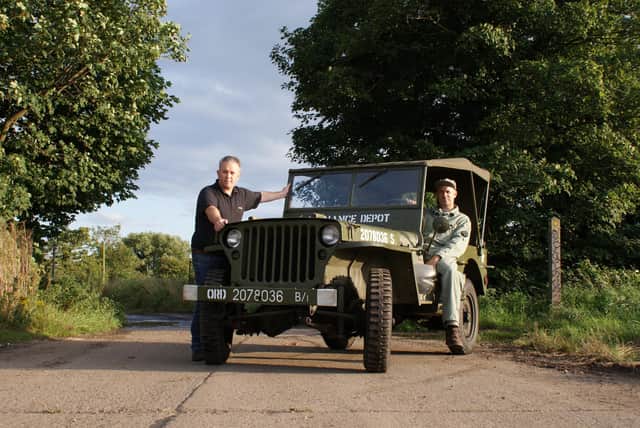Philip Moore (left) of Boldon Camp Heritage Group with Stephen Carr and his WW2 jeep near the site in East Boldon