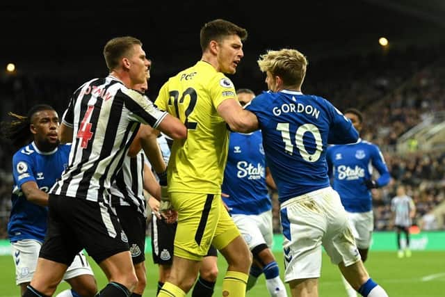 Gordon had an eventful trip to St James's Park in October, clashing with Nick Pope (Photo by Stu Forster/Getty Images)