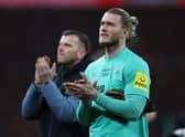 Loris Karius applauds Newcastle United fans at Wembley last weekend.