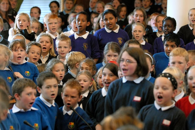 Children were singing in the South Shields Town Hall council chamber to promote World Peace Day in 2007.
