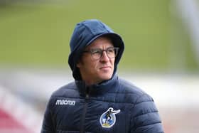 Bristol Rovers manager Joey Barton looks on prior to the Sky Bet League One match between Northampton Town and Bristol Rovers at PTS Academy Stadium on April 10, 2021 in Northampton, England. (Photo by Pete Norton/Getty Images)