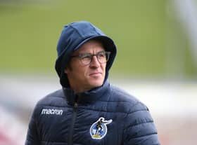 Bristol Rovers manager Joey Barton looks on prior to the Sky Bet League One match between Northampton Town and Bristol Rovers at PTS Academy Stadium on April 10, 2021 in Northampton, England. (Photo by Pete Norton/Getty Images)