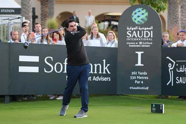 UNSPECIFIED, SAUDI ARABIA - JANUARY 30: His Excellency Yasir Al-Rumayyan, Chairman Saudi Golf Federation plays the opening ceremonial tee shot during Day 1 of the Saudi International at Royal Greens Golf and Country Club on January 30, 2020 in King Abdullah Economic City, Saudi Arabia. (Photo by Ross Kinnaird/Getty Images)