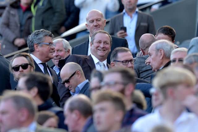 NEWCASTLE UPON TYNE, ENGLAND - SEPTEMBER 29:  Mike Ashley, owner of Newcastle United looks on during the Premier League match between Newcastle United and Leicester City at St. James Park on September 29, 2018 in Newcastle upon Tyne, United Kingdom.  (Photo by Mark Runnacles/Getty Images)