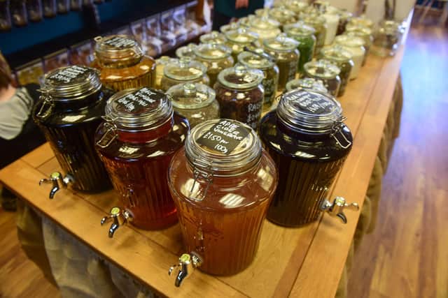 The store uses refillable containers and jars to stock its produce.
