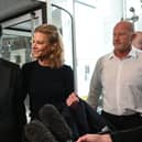 Newcastle United co-owners Amanda Staveley and husband Mehrdad Ghodoussi arrive at St James's Park following the club's takeover in October 2021.