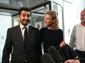 Newcastle United co-owners Amanda Staveley and husband Mehrdad Ghodoussi arrive at St James's Park following the club's takeover in October 2021.