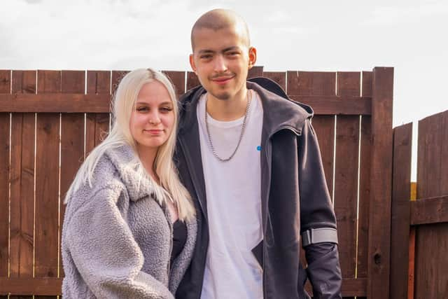 Kai Heslop and girlfriend Nicole Hughes following the surgery. Photo by Steven Lomas.