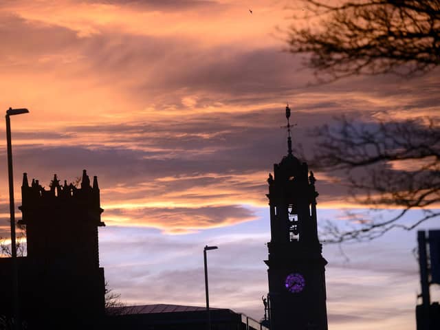 A South Shields sunset over the Town Hall.