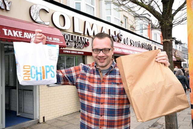 Stuart Culley from Boldon takes home the traditional Colman's Good Friday fish and chips.