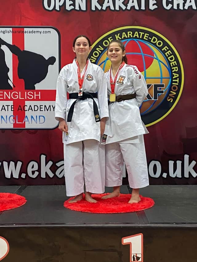 Team kata winners Scarlet Lamb and Holly Mataric.