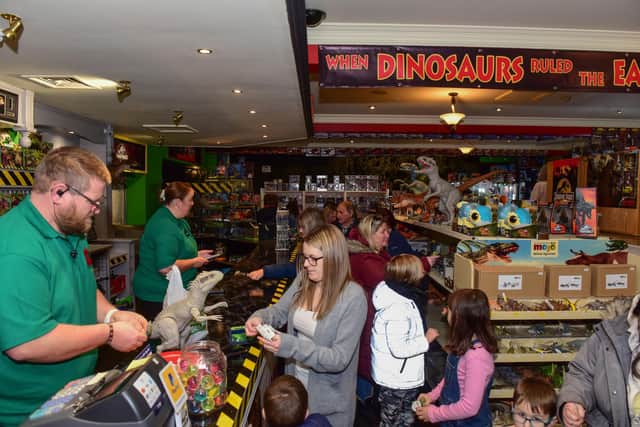 Shoppers at the opening of Rexy's Reviews the Dino Den in South Shields.